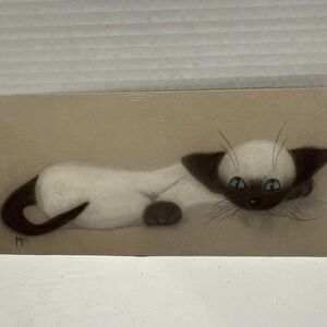 Vintage Original Sketch Of A Black & White Cat-Signed-M. McCarthy-4‎ 3/8"x9.75"